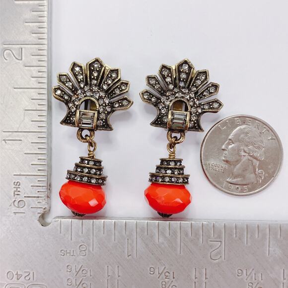 Signed Heidi Daus Red Deco Swarovski Crystal Clip On Earrings Dangle Drop VTG - Picture 10 of 16